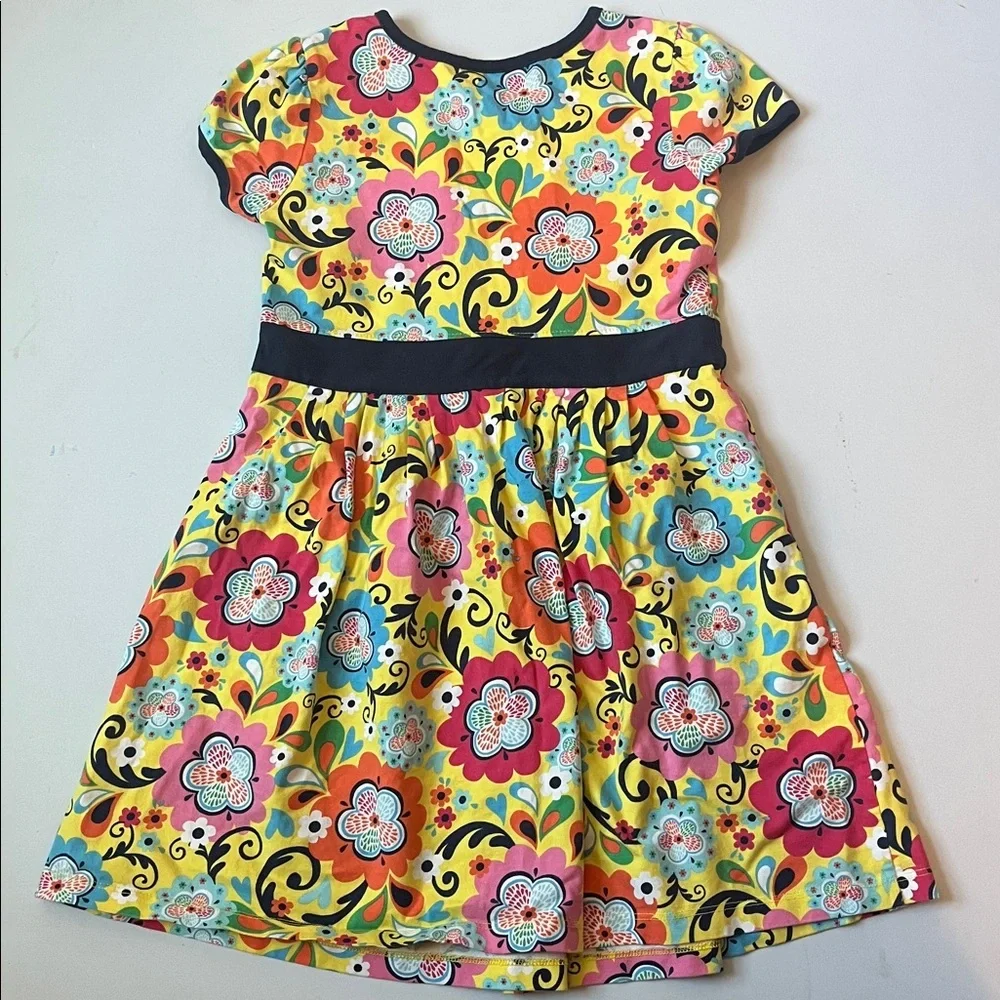 Hanna Andersson Short Sleeve Cotton Yellow Floral Dress with Pockets